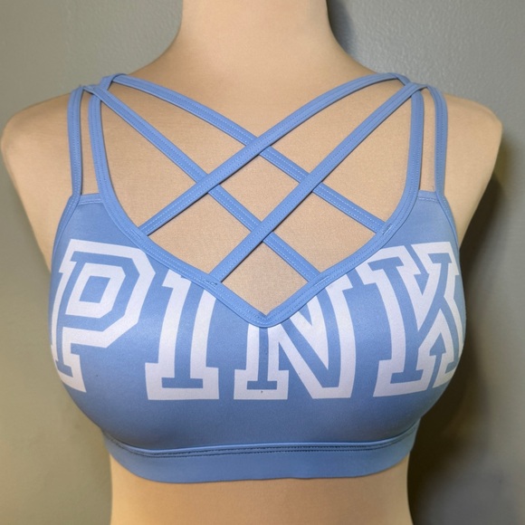Victoria Secret PINK Ultimate Push Up Bra Cage Strappy Front & Back Blue Logo MB - Picture 1 of 6